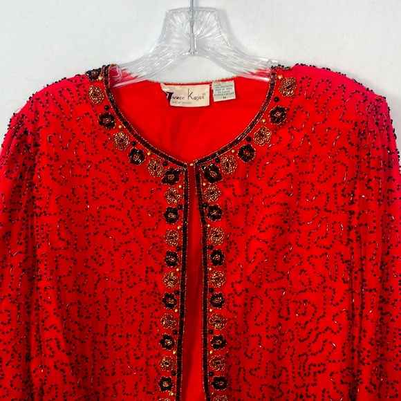 Vintage Laurence Kazer New York Red Beaded Jacket Medium - Picture 2 of 8